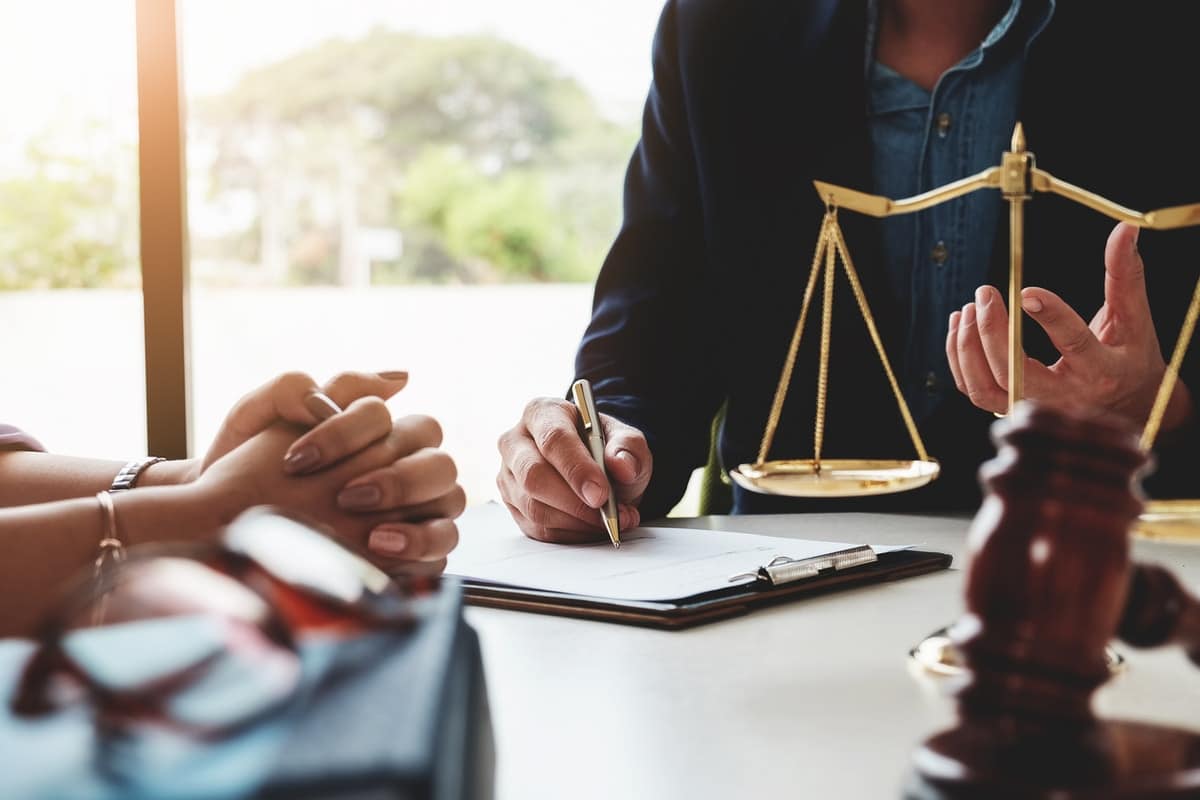 Lawyer discussing case with client