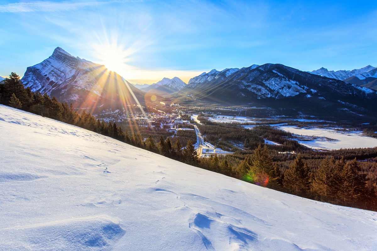 Sun setting over Banff, Alberta.