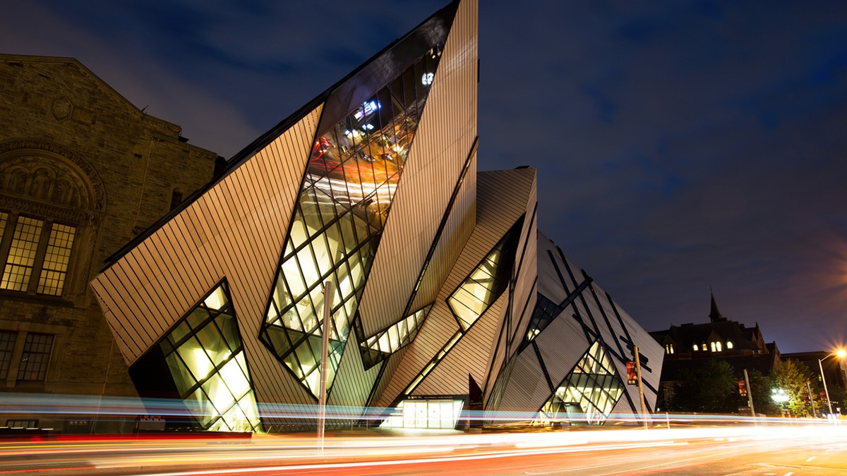 The Royal Ontario Museum at night.