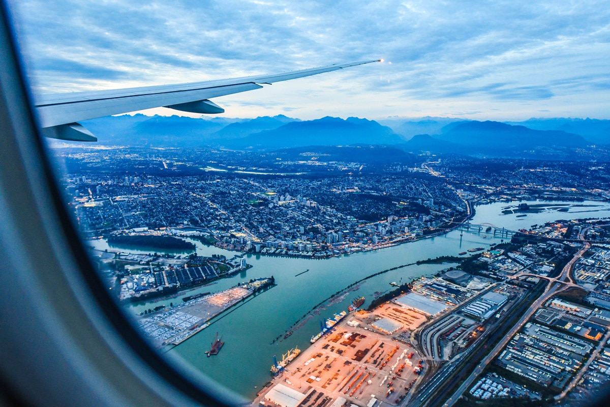 View of Canadian city from airplane