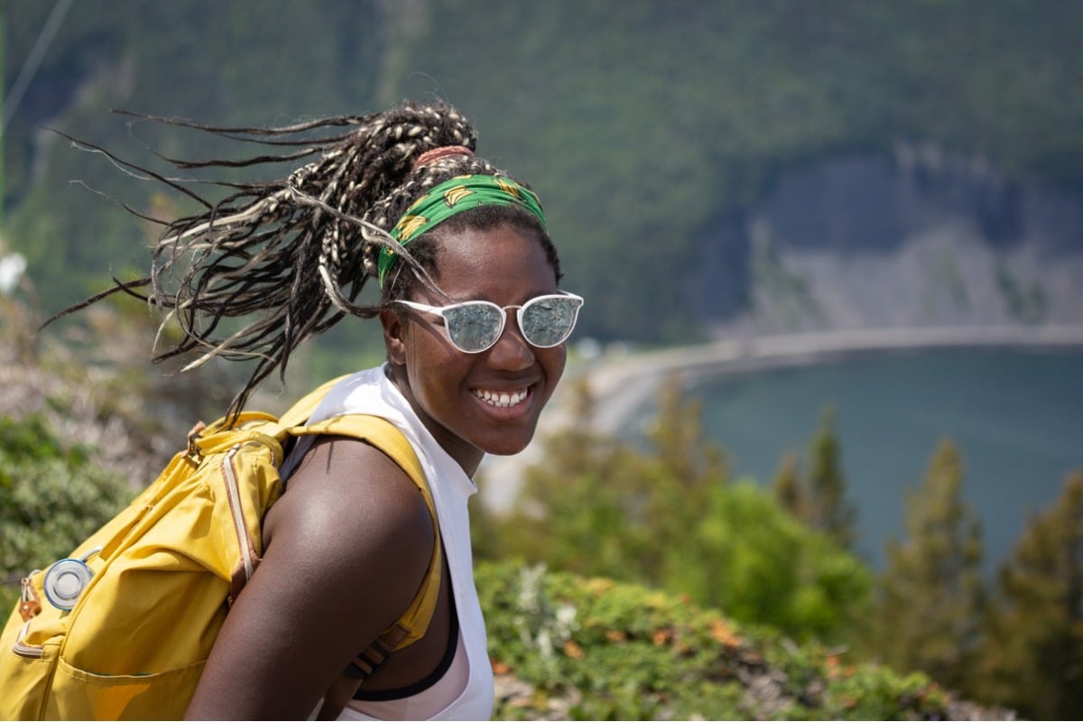 Woman posing in Gaspé region in Canada