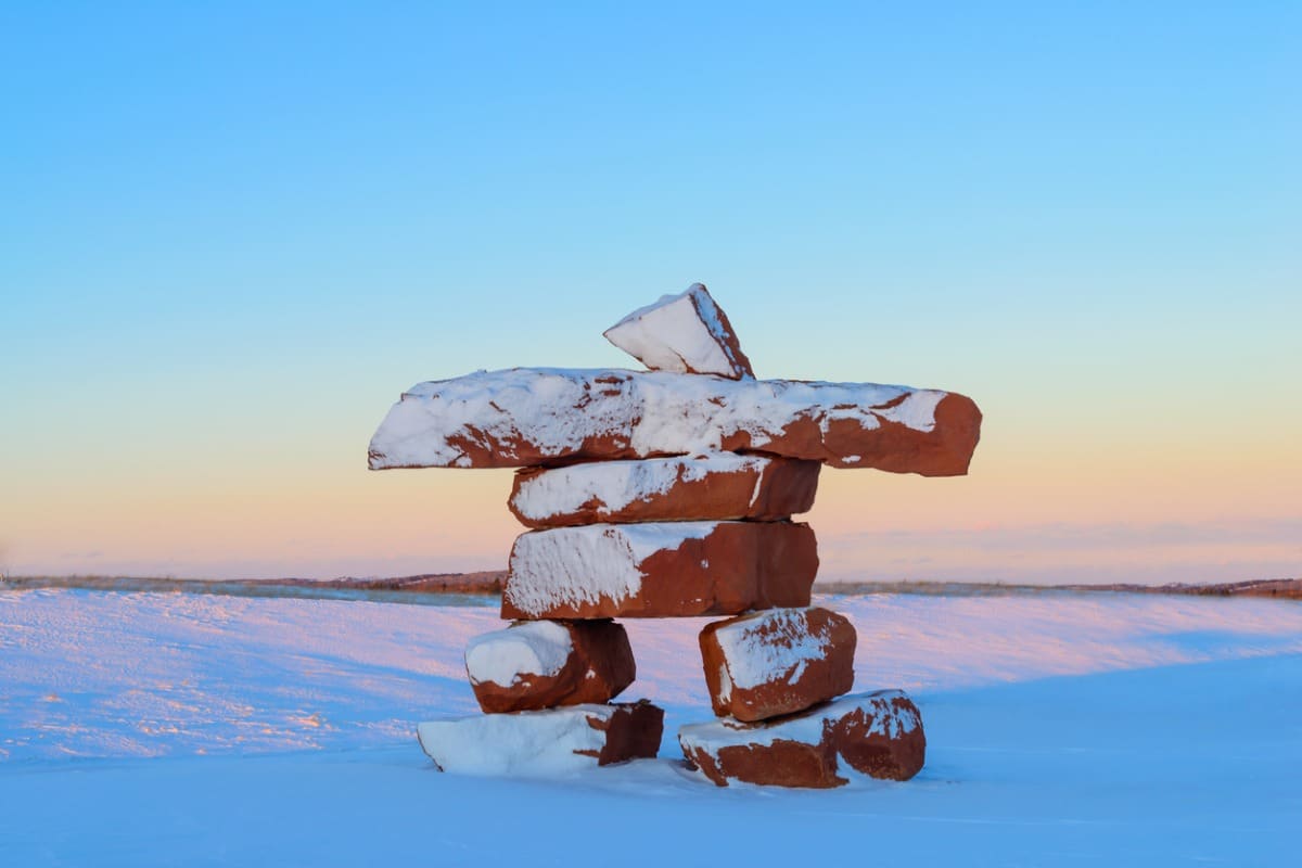 Inukshuk in PEI covered in snow