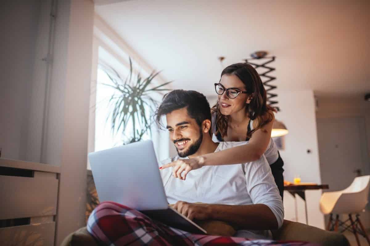 Couple looking at computer