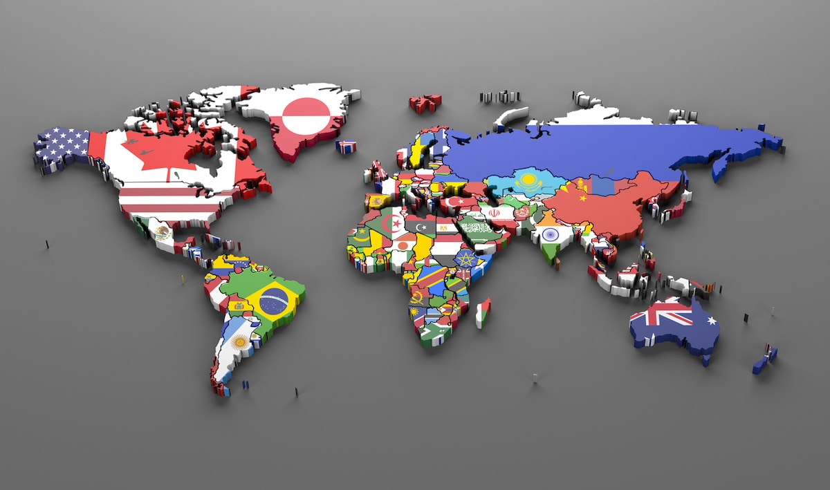 A map of the world with flags covering territory areas of countries. IRCC has released its aims and objectives for Asia and the Americas.