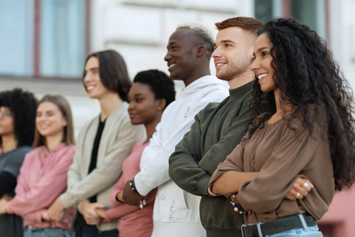 group of international people standing together