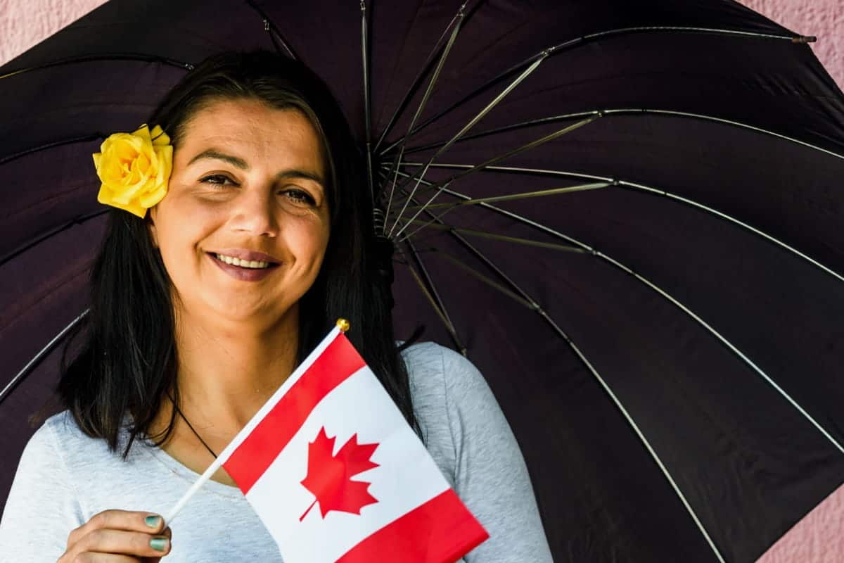 Woman with Canadian flag