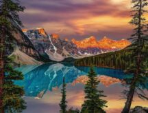 A sunrise over banff lake