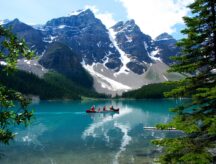 A picture of a family canoeing at Banff National Park.