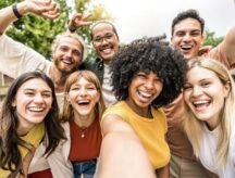 Multicultural group of smiling friends