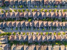 A row of houses in Canada from an aerial view.