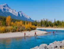 A group of rescue workers training in the bow river of Alberta