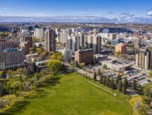 Aerial view of the Central Business District in Saskatoon.