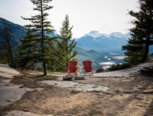 Empty adirondack chairs at Banff national park
